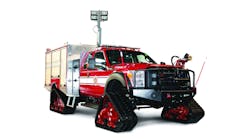 OSHKOSH AIRPORT PRODUCTS has introduced the Stinger Q4 Rapid Intervention Vehicle (RIV) designed for airport and specialized firefighting applications. The vehicle features 4x4 all-wheel drive, a Mattracks rubber track conversion system, a 6.4-liter V8 turbo diesel engine and a tri-agent hydrochem handline nozzle. It is also available with the QuadAgent and Pulse Delivery technologies. The Quad Agent system can deliver four firefighting agents simultaneously, or in any combination. The Pulse Delivery technology lets firefighters deliver dry chemical powder more than 90 feet.