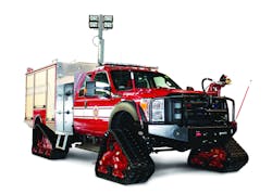 OSHKOSH AIRPORT PRODUCTS has introduced the Stinger Q4 Rapid Intervention Vehicle (RIV) designed for airport and specialized firefighting applications. The vehicle features 4x4 all-wheel drive, a Mattracks rubber track conversion system, a 6.4-liter V8 turbo diesel engine and a tri-agent hydrochem handline nozzle. It is also available with the QuadAgent and Pulse Delivery technologies. The Quad Agent system can deliver four firefighting agents simultaneously, or in any combination. The Pulse Delivery technology lets firefighters deliver dry chemical powder more than 90 feet.