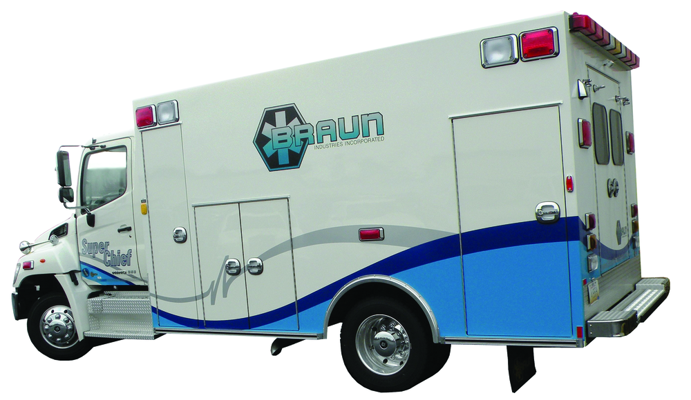 BRAUN INDUSTRIES INC. has debuted the Super Chief model ambulance on a Hino 258ALP chassis specifically designed for the fire-EMS service. With Braun&rsquo;s exclusive Solid Body construction, Ez-Glide side entry door, MasterTech III Multiplex electrical system and Braun&rsquo;s exclusive Vital Max Lighting, this module pairs with the Hino chassis. HINO Trucks is introducing this chassis to meet the need for a durable, roomy cab, smooth ride and superior reliability. The chassis is equipped with a Hino J08E Series eight-liter diesel engine and produces 220 hp with 520 pound/feet of torque.