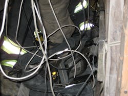 Don’t ever create such an entanglement threat in your training program while using real smoke or fire. That is asking for trouble and casualties. Don’t ever create such an entanglement threat in your training program while using real smoke or fire. That is asking for trouble and casualties.