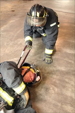 The loop on the Drag Rescue Device is designed to be used by one firefighter to help drag a strickened firefighter to safety. The loop on the Drag Rescue Device is designed to be used by one firefighter to help drag a strickened firefighter to safety.