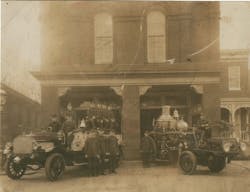 Members of Baltimore City, MD, Fire Department Engine Company 9 pose with their apparatus, a Christie tractor-driven steamer with their Mack hose wagon, in 1915 Members of Baltimore City, MD, Fire Department Engine Company 9 pose with their apparatus, a Christie tractor-driven steamer with their Mack hose wagon, in 1915