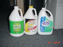 The experiment was conducted using three commonly used multi-purpose cleaners and degreasers.