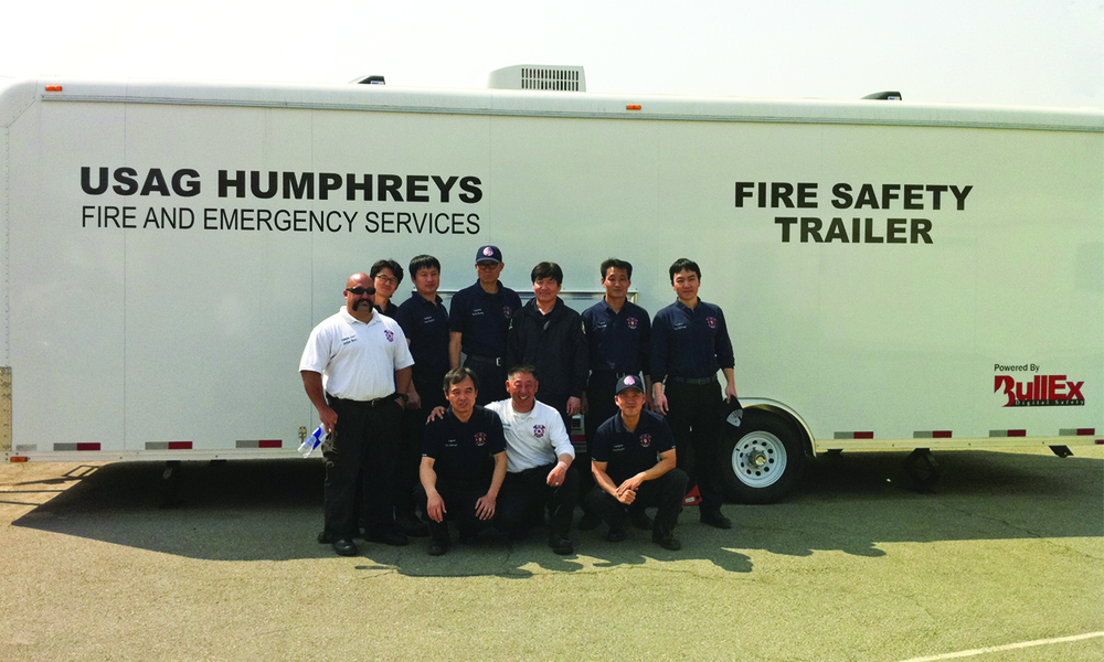 THE U.S. ARMY GARRISON HUMPHREYS Fire and Emergency Services unit in Pyeongtaek, South Korea, has taken delivery of a BullEx 27-foot fire safety trailer customized to feature interactive kitchen and bedroom emergency scenarios, including SmartStove and TrashCan SmartProps. An extreme-weather scenario simulates a hurricane, tornado and earthquake.