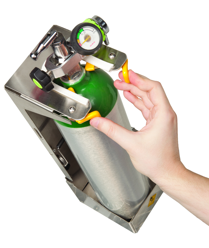 ZIAMATIC CORP. (ZICO) has introduced the QUIC-RELEASE strapless cylinder bracket, Model QR-D-2. Place a D cylinder in the self-locking bracket and press back through the latch to lock it into place; no straps are required. The heavy-duty backspring holds the cylinder snugly against the latch and prevents rattling. To release the cylinder, slightly press it toward the backplate, squeeze the levers to disengage the latch and allow the backspring to push the cylinder forward. The bracket is designed to hold standard aluminum, jumbo aluminum and steel D gas cylinders with or without most regulators and is made with durable, easy-to-clean stainless steel. The bracket has three holes for mounting vertically or horizontally as well as solo or side by side and fits within the dimensions of virtually all current &ldquo;strapped&rdquo; models.