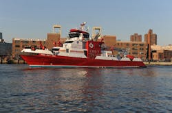 The 140-foot, 500-ton fireboat is considered the first of its kind and the FDNY claims it is the largest in the world.