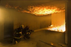 The North Metro Fire &amp; Rescue fire training facility in Colorado uses propane in its burn props like this bedroom mockup, as it burns cleaner than other fuels.
