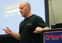 Fort Worth Fire Capt. Larry Manasco speaks at Firehouse Expo 2011 about a close call last year in which he and six of his colleagues became trapped. Fort Worth Fire Capt. Larry Manasco speaks at Firehouse Expo 2011 about a close call last year in which he and six of his colleagues became trapped.