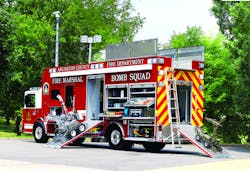 THE ARLINGTON COUNTY, VA, FIRE DEPARTMENT, on behalf of the Metropolitan Washington Council of Governments, recently took delivery of six Rosenbauer bomb squad vehicles purchased under a federal Urban Area Security Initiative (UASI) grant. Receiving units are the Arlington County, VA, Prince George’s County, MD, and Montgomery County, MD, fire departments; Metro Transit Police; Virginia State Police; and Loudoun County, VA. Each 27-foot vehicle is mounted on a Spartan Metro Star ER chassis and features an interior command center, 20-kilowatt generator, 6,000-watt light tower and a camera mounted on a 25-foot telescoping mast. THE ARLINGTON COUNTY, VA, FIRE DEPARTMENT, on behalf of the Metropolitan Washington Council of Governments, recently took delivery of six Rosenbauer bomb squad vehicles purchased under a federal Urban Area Security Initiative (UASI) grant. Receiving units are the Arlington County, VA, Prince George’s County, MD, and Montgomery County, MD, fire departments; Metro Transit Police; Virginia State Police; and Loudoun County, VA. Each 27-foot vehicle is mounted on a Spartan Metro Star ER chassis and features an interior command center, 20-kilowatt generator, 6,000-watt light tower and a camera mounted on a 25-foot telescoping mast.