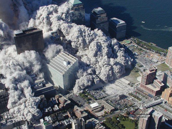 When the North Tower collapsed, smoke, dust and debris traveled northward. Firefighters, first responders and civilians could not outrun the dust cloud.