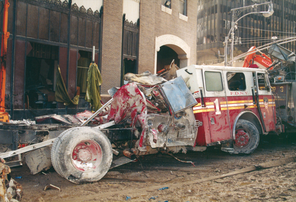 Engine 1 was one of the 18 engine companies severely damaged or destroyed after the collapse.