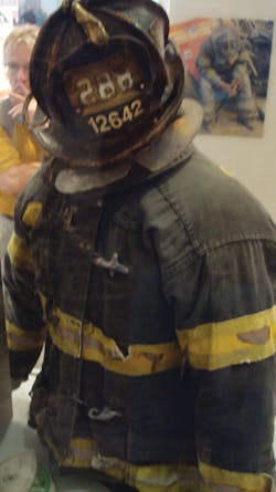 FDNY Firefighter Jonathan Ielpi&rsquo;s turnout gear is on display in the Tribute WTC Visitor Center, which is across from Ground Zero.