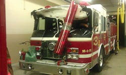 A tree crashed down on a Freehold Township fire truck responding to a call on Jackson Mills Road Sunday morning. A tree crashed down on a Freehold Township fire truck responding to a call on Jackson Mills Road Sunday morning.