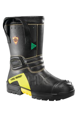 HAIX has introduced the Fire Hero Xtreme boot for structural firefighting. Two years in development, the boot is certified to NFPA 1971-2007 and NFPA 1992-2008. It is constructed with HAIX&rsquo;s new Sun Reflect leather that reduces the heating effect of the leather by direct sunlight while at the same time providing leather that is water resistant and breathable. The boot&rsquo;s lower 11-inch profile offers an alternate fit for those who are not comfortable wearing a taller 14-inch boot. The new Water Ice Grip System built into the sole ensures extreme slip resistance and optimal performance in water, ice or snow. The Easy Slip Out System is designed with an integrated boot jack for easy and convenient removal of the boot. The CROSSTECH inner liner features the HAIX Secura Liner that will not pull out or wrinkle over time and offers additional protection from chemicals and body fluids.