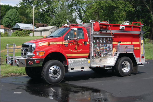 Brush Engine 44 is built on a 2010 Ford F-750 chassis with a heavy duty aluminum body constructed by Rosenbauer Fire Apparatus.