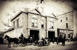 The City of Ocala, FL, Fire Department was established in 1885, when the city&rsquo;s volunteer firefighters were organized into a career department. This photo taken in 1915 shows the department&rsquo;s first motorized apparatus, a chief&rsquo;s buggy. The following year, all fire apparatus were motorized and the fire horses were given to the Sanitation Department to pull garbage wagons.