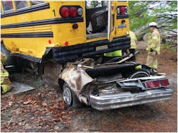Photo 1. What do you possess that will lift this bus and drag the passenger vehicle? If it isn&rsquo;t responding now, consider the reflex time needed to get it there.