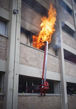 The HEROPipe is a device that can be used to attack high-rise fires from the exterior between floors.