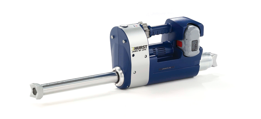 Rescue Ram HURST JAWS OF LIFE has introduced the R 411E, a rescue ram without hoses and able to be operated with or without a cord. The claws at the two ends can be rotated 360 degrees, enabling rescuers to apply the ram effectively in almost any precarious situation. The tool features an extended length of 47.2 inches with the extension accessory and is ideal for operations involving major accidents or off-road rescues. It features a piston stroke of 14.2 inches and a lifting force of 23,154 pounds.