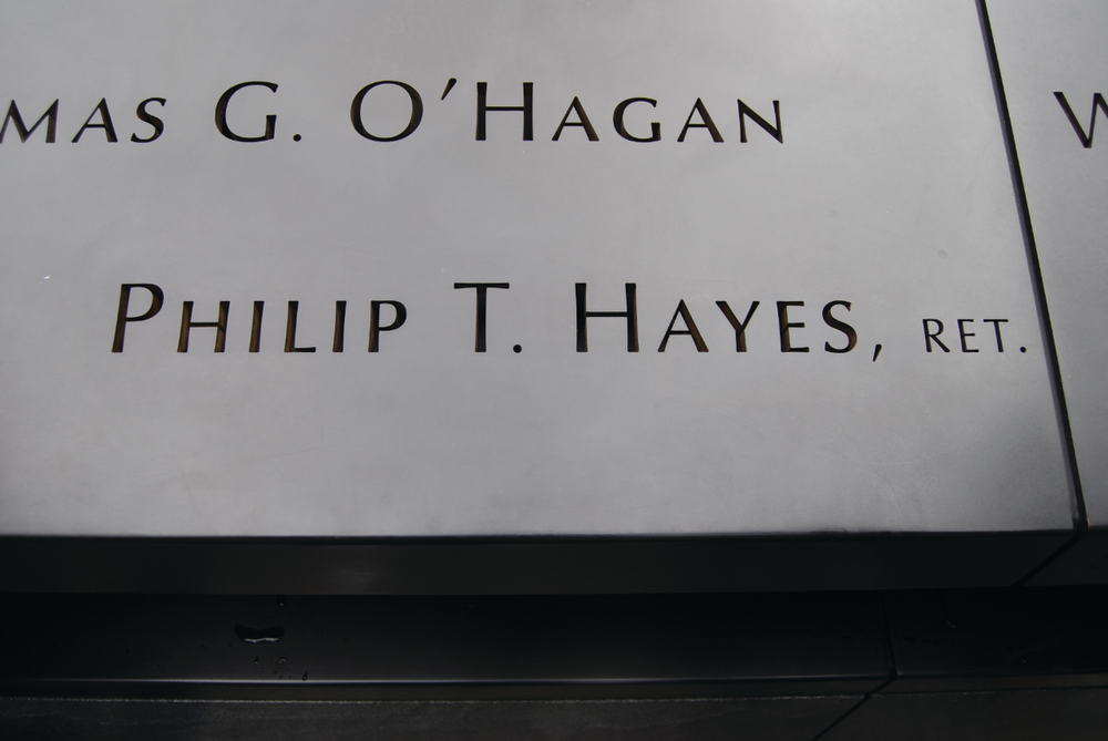 WTC Fire Safety Director Philip T. Hayes' name is seen on the memorial.