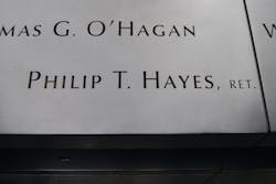 WTC Fire Safety Director Philip T. Hayes&apos; name is seen on the memorial.