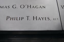 WTC Fire Safety Director Philip T. Hayes' name is seen on the memorial. WTC Fire Safety Director Philip T. Hayes' name is seen on the memorial.