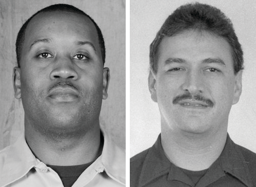 Firefighters Cory Ankum, left, and Edward Stringer died after a roof collapsed while they were battling a three-alarm blaze.