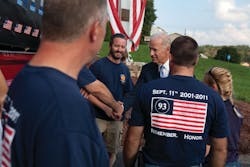 Vice President Joe Biden stops by the Shanksville, PA, Volunteer Fire Department to mark the 10th anniversary of the crash of United Airlines Flight 93, brought down by passengers to thwart a terrorist threat against Washington, DC.