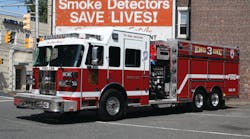 THE FORT LEE, NJ, FIRE DEPARTMENT has taken delivery of a Sutphen custom pumper/tanker built on a Sutphen Monarch chassis. Components include a 515-hp Detroit Diesel engine, Telma retarder, 2,000-gpm Waterous CMUH pump, 250-gallon foam tank, Foam Pro 3060D foam system, Task Force Tips Monsoon remote-control deck gun, 15-kilowatt Harrison generator, Will-Burt light tower and Whelen LED lighting. THE FORT LEE, NJ, FIRE DEPARTMENT has taken delivery of a Sutphen custom pumper/tanker built on a Sutphen Monarch chassis. Components include a 515-hp Detroit Diesel engine, Telma retarder, 2,000-gpm Waterous CMUH pump, 250-gallon foam tank, Foam Pro 3060D foam system, Task Force Tips Monsoon remote-control deck gun, 15-kilowatt Harrison generator, Will-Burt light tower and Whelen LED lighting.