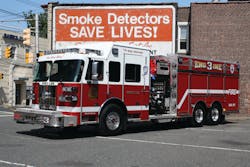 THE FORT LEE, NJ, FIRE DEPARTMENT has taken delivery of a Sutphen custom pumper/tanker built on a Sutphen Monarch chassis. Components include a 515-hp Detroit Diesel engine, Telma retarder, 2,000-gpm Waterous CMUH pump, 250-gallon foam tank, Foam Pro 3060D foam system, Task Force Tips Monsoon remote-control deck gun, 15-kilowatt Harrison generator, Will-Burt light tower and Whelen LED lighting. THE FORT LEE, NJ, FIRE DEPARTMENT has taken delivery of a Sutphen custom pumper/tanker built on a Sutphen Monarch chassis. Components include a 515-hp Detroit Diesel engine, Telma retarder, 2,000-gpm Waterous CMUH pump, 250-gallon foam tank, Foam Pro 3060D foam system, Task Force Tips Monsoon remote-control deck gun, 15-kilowatt Harrison generator, Will-Burt light tower and Whelen LED lighting.