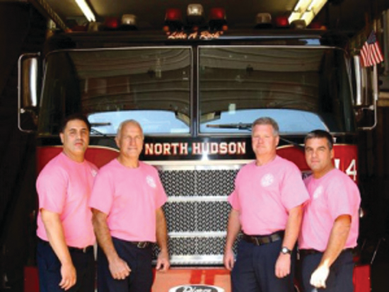 North Hudson firefighters have been told they can't be seen in public wearing the pink T-shirts they purchased for Breast Cancer Awareness Month.