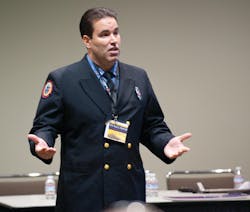 Burton, S.C. Firefighter/Paramedic Daniel Byrne addresses Firehouse Expo attendees about the best ways to create a successful fire prevention program. Burton, S.C. Firefighter/Paramedic Daniel Byrne addresses Firehouse Expo attendees about the best ways to create a successful fire prevention program.