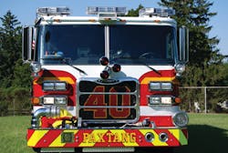 The steel reinforced front bumper provides space for a 5-inch front suction, trash line and two hose wells. Note the chevron stripping on the front face of the bumper. The steel reinforced front bumper provides space for a 5-inch front suction, trash line and two hose wells. Note the chevron stripping on the front face of the bumper.