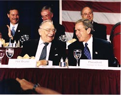 Hal Bruno, shown with President George W. Bush, was a frequent master of ceremonies at Congressional Fire Services Institute annual dinners in Washington, DC.