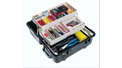 PELICAN PRODUCTS INC. has introduced the 1460TOOL mobile tool chest, featuring a two-level, extra-deep, customizable tray system that lifts out of the case on reinforced stainless-steel brackets. The trays, with interchangeable dividers, accommodate a wide variety of configurations to protect and organize hand tools and accessories. When the case is closed, its lid and tray system form a seal that secures all parts inside so that the case can be flipped upside down and the contents will stay organized. The chest is engineered with an open cell-core wall, polymer construction that protects sensitive equipment from the harshest conditions.