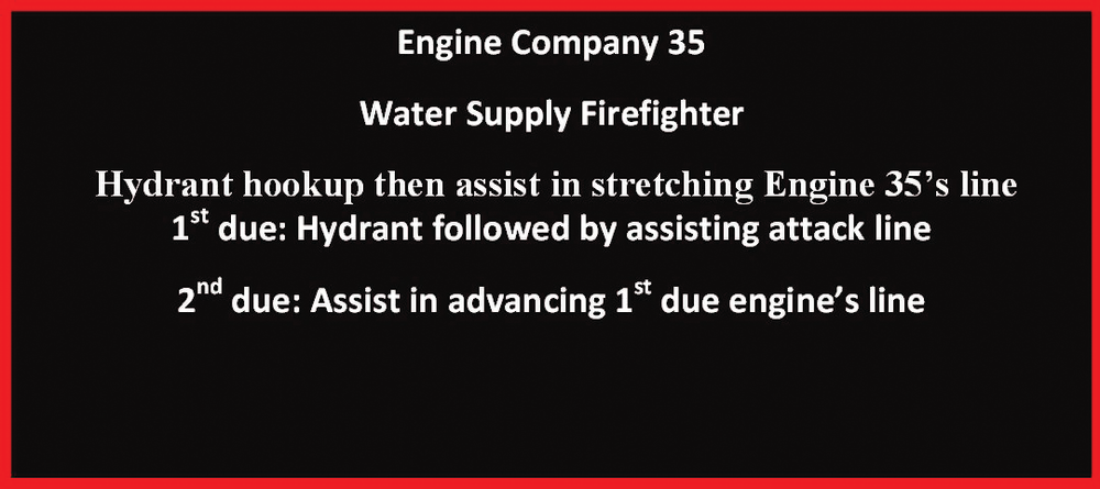 Figure 4. Affixed next to the seat of the water supply firefighter is a tag identifying his or her assignment for the majority of responses to which this company responds.