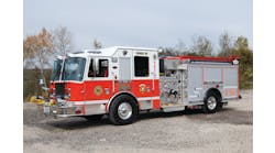 The Freeland, PA, Fire Department placed this 2011 KME 2,000-gpm pumper into service equipped with front intake, discharge and scene lighting around the perimeter of the unit.