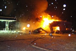 Firefighters battle a blaze at a gas station convenience store near Alaska's Denali National Park that injured several people on Dec. 4. Firefighters battle a blaze at a gas station convenience store near Alaska's Denali National Park that injured several people on Dec. 4.