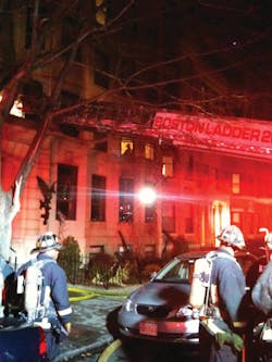 Crews are at the scene of an apartment fire that sent three Boston firefighters to the hospital.