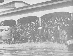 IT HAPPENED IN FEBRUARY. Baltimore City, MD, Fire Chief August Emrich, his eyes bandaged due to smoke injuries, shakes hands with FDNY Battalion Chief John Howe as New York City firemen prepare to return home after helping battle the Great Baltimore Fire in February 1904. IT HAPPENED IN FEBRUARY. Baltimore City, MD, Fire Chief August Emrich, his eyes bandaged due to smoke injuries, shakes hands with FDNY Battalion Chief John Howe as New York City firemen prepare to return home after helping battle the Great Baltimore Fire in February 1904.