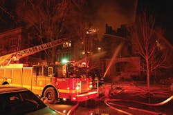 On arrival, firefighters found a large, 2½-story, historic, limestone structure with heavy smoke showing. On arrival, firefighters found a large, 2½-story, historic, limestone structure with heavy smoke showing.