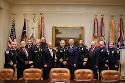 Representatives of public safety organizations participated with Vice President Joe Biden on a national public safety conference call update from the White House Roosevelt Room. Rear: Deputy Chief Charles F. Dowd, commanding officer, Communications Division, New York Police Department; and Chief Chris Dowd, San Jose, CA, Police Department. Front: Chief Charles Werner, Charlottesville, VA, Fire Department; Dick Mirgon, past president, APCO-International; Chief (ret.) Jeff Johnson, Tualatin Valley Fire & Rescue, Oregon, and executive director, Western Fire Chiefs Association; Commissioner Ray Kelly, New York Police Department; Chief Al Gillespie, North Las Vegas, NV, Fire Department, and president, International Association of Fire Chiefs; Vice President Biden; Chief Walter McNeil, Quincy, FL, Police Department, and president, International Association of Chiefs of Police; Chief Harlin R. McEwen, chairman, Communications and Technology Committee, International Association of Chiefs of Police; Sergeant Mick McHale, Sarasota, FL, Police Department, and vice president, National Association of Police Organizations; and Tom Nee, president, Boston Police Patrolmen’s Association, and president, National Association of Police Organizations. Official White House Photo Representatives of public safety organizations participated with Vice President Joe Biden on a national public safety conference call update from the White House Roosevelt Room. Rear: Deputy Chief Charles F. Dowd, commanding officer, Communications Division, New York Police Department; and Chief Chris Dowd, San Jose, CA, Police Department. Front: Chief Charles Werner, Charlottesville, VA, Fire Department; Dick Mirgon, past president, APCO-International; Chief (ret.) Jeff Johnson, Tualatin Valley Fire & Rescue, Oregon, and executive director, Western Fire Chiefs Association; Commissioner Ray Kelly, New York Police Department; Chief Al Gillespie, North Las Vegas, NV, Fire Department, and president, International Association of Fire Chiefs; Vice President Biden; Chief Walter McNeil, Quincy, FL, Police Department, and president, International Association of Chiefs of Police; Chief Harlin R. McEwen, chairman, Communications and Technology Committee, International Association of Chiefs of Police; Sergeant Mick McHale, Sarasota, FL, Police Department, and vice president, National Association of Police Organizations; and Tom Nee, president, Boston Police Patrolmen’s Association, and president, National Association of Police Organizations. Official White House Photo