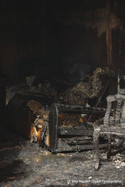 Training included firefighters aggressively attacking a live, controlled burning cell followed by a demonstration of evidence recovery and a review of fire dynamics. Training included firefighters aggressively attacking a live, controlled burning cell followed by a demonstration of evidence recovery and a review of fire dynamics.