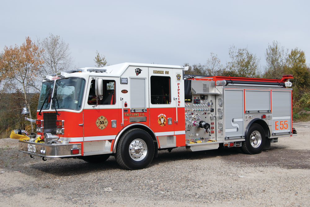 Engine 55 is a 2011 KME Predator Panther 2,000 gpm pump that is equipped with nine preconnected hand lines together with a 750-gallon water tank and three master stream appliances.