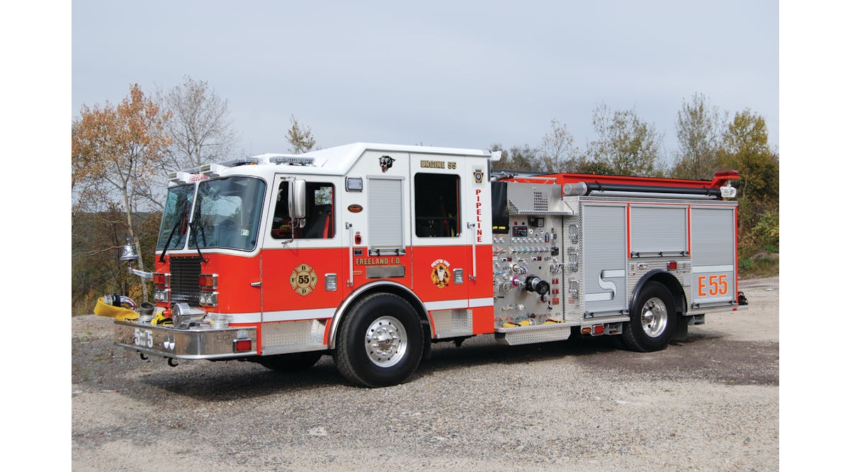 Engine 55 is a 2011 KME Predator Panther 2,000 gpm pump that is equipped with nine preconnected hand lines together with a 750-gallon water tank and three master stream appliances.