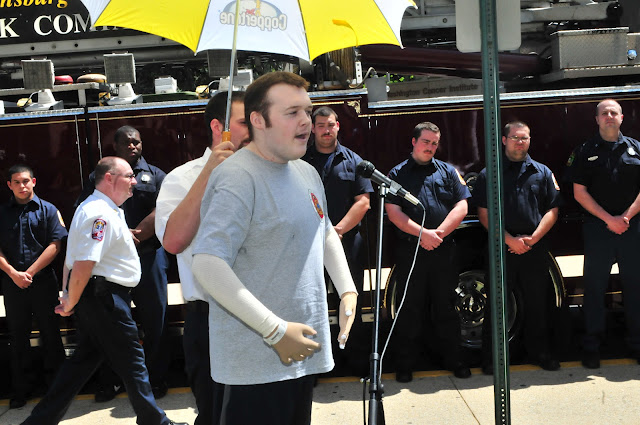 Sgt. Kevin O'Toole is seen after leaving Burn Unit of Medstar Washington Hospital on April 20.