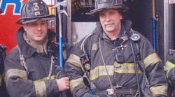 FDNY Firefighter Joseph DiBernardo Jr., left, is seen standing next to a fellow firefighter.