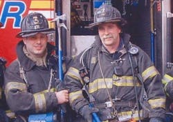 FDNY Firefighter Joseph DiBernardo Jr., left, is seen standing next to a fellow firefighter. FDNY Firefighter Joseph DiBernardo Jr., left, is seen standing next to a fellow firefighter.