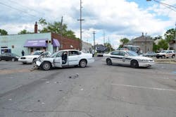 A woman and her young daughter sustained minor injuries when their vehicle collided with a Indianapolis ladder truck on May 9.
