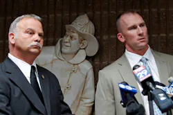 Union president Bill Gault, left, says Philadelphia Fire Commissioner Lloyd Ayers and two deputies are responsible for tactical errors made during a blaze that killed two firefighters on April 9. Union president Bill Gault, left, says Philadelphia Fire Commissioner Lloyd Ayers and two deputies are responsible for tactical errors made during a blaze that killed two firefighters on April 9.